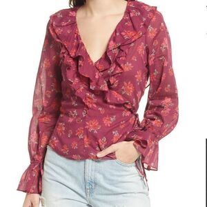Free People Amanda Ruffle Long Sleeve Top XS Sultry Combo